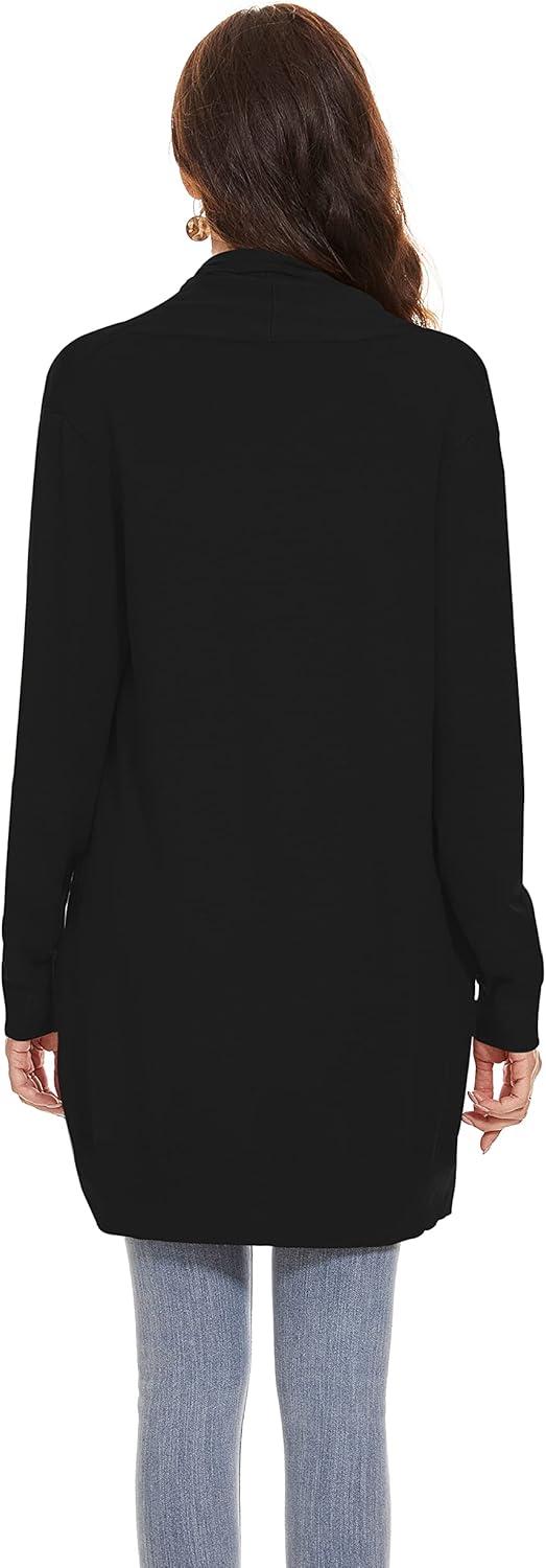 imageHuuloo Womens Open Front Long Shawl Cardigan Sweater with PocketsBlack
