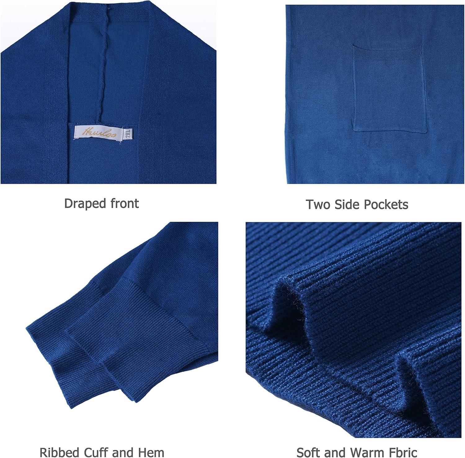 imageHuuloo Womens Open Front Long Shawl Cardigan Sweater with PocketsBlue