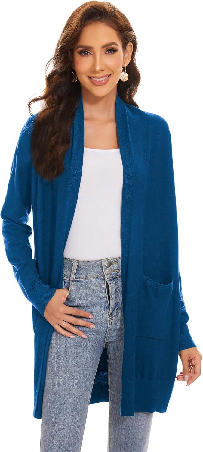 imageHuuloo Womens Open Front Long Shawl Cardigan Sweater with PocketsBlue