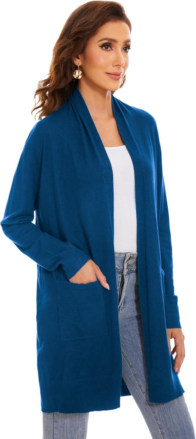imageHuuloo Womens Open Front Long Shawl Cardigan Sweater with PocketsBlue