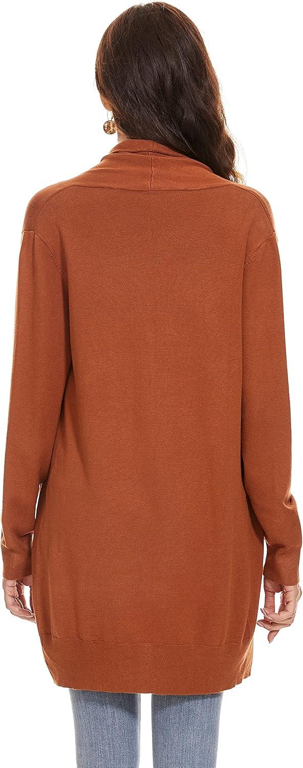 imageHuuloo Womens Open Front Long Shawl Cardigan Sweater with PocketsBrown