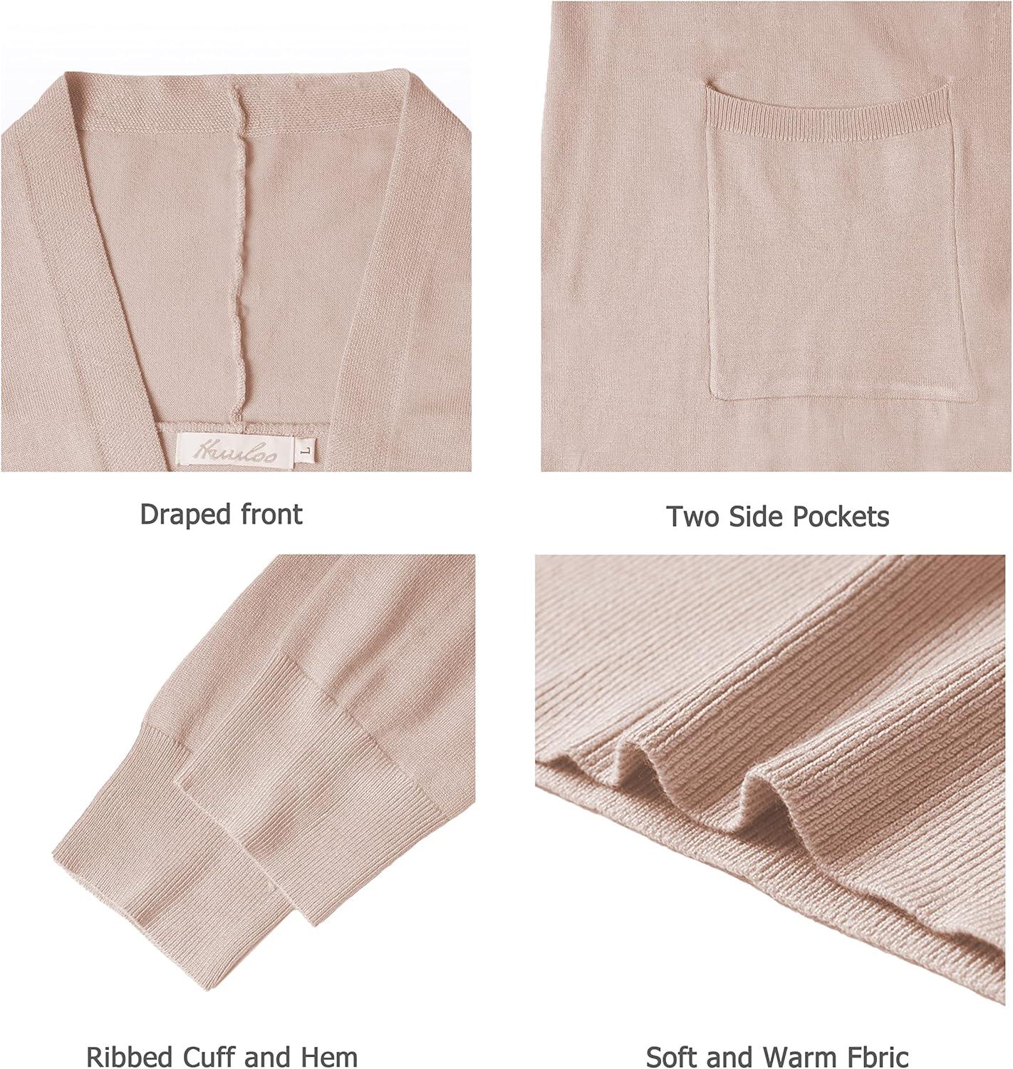 imageHuuloo Womens Open Front Long Shawl Cardigan Sweater with PocketsCamel