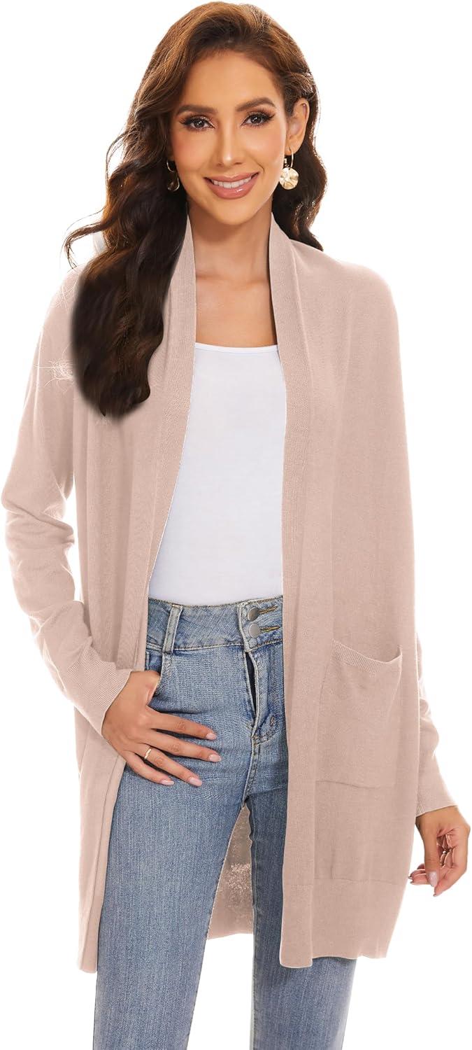 imageHuuloo Womens Open Front Long Shawl Cardigan Sweater with PocketsCamel