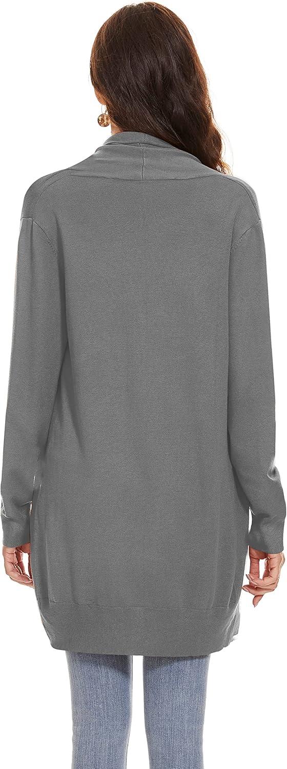 imageHuuloo Womens Open Front Long Shawl Cardigan Sweater with PocketsGray