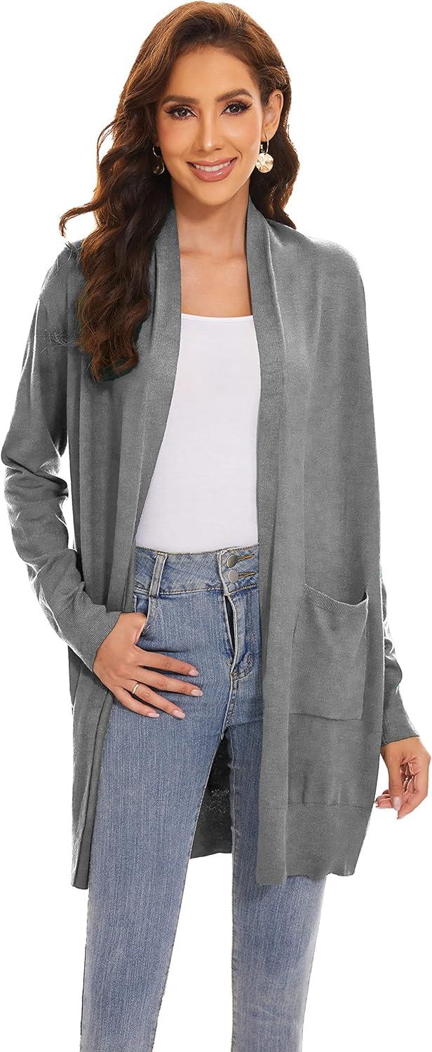 imageHuuloo Womens Open Front Long Shawl Cardigan Sweater with PocketsGray