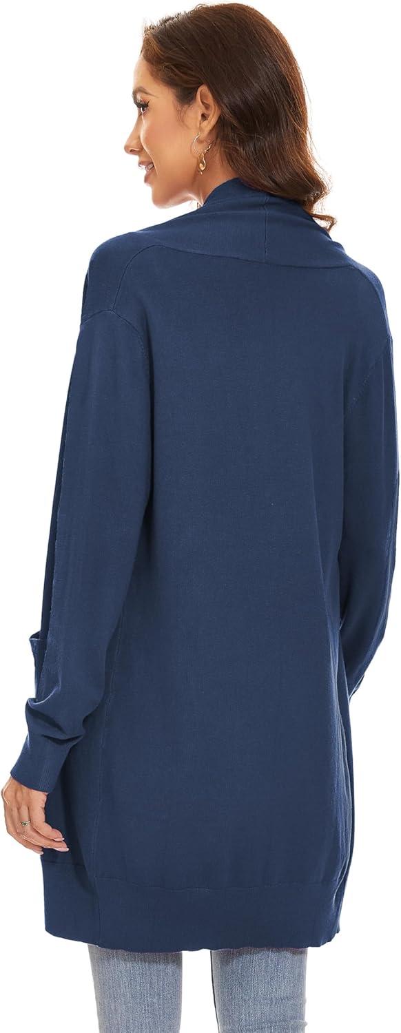 imageHuuloo Womens Open Front Long Shawl Cardigan Sweater with PocketsNavy Blue