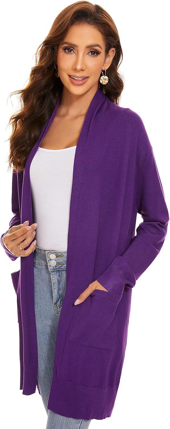 imageHuuloo Womens Open Front Long Shawl Cardigan Sweater with PocketsPurple