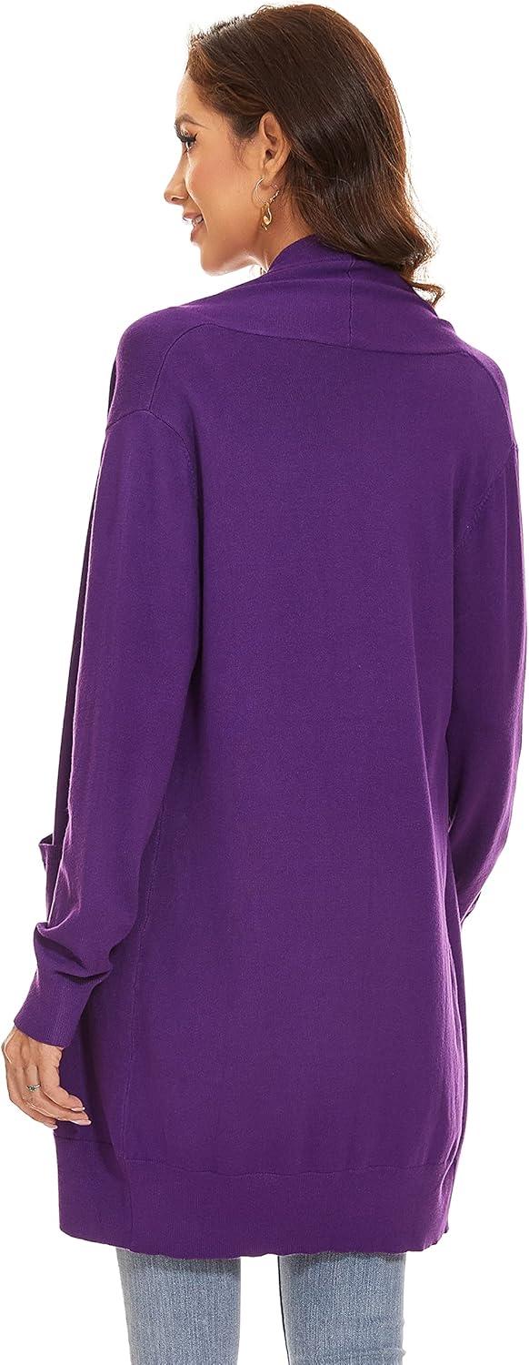 imageHuuloo Womens Open Front Long Shawl Cardigan Sweater with PocketsPurple