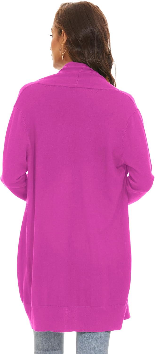 imageHuuloo Womens Open Front Long Shawl Cardigan Sweater with PocketsRose Red