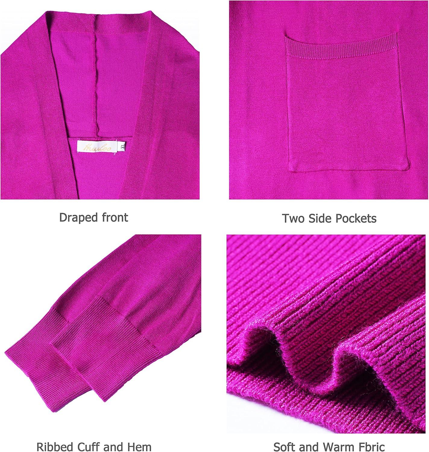 imageHuuloo Womens Open Front Long Shawl Cardigan Sweater with PocketsRose Red