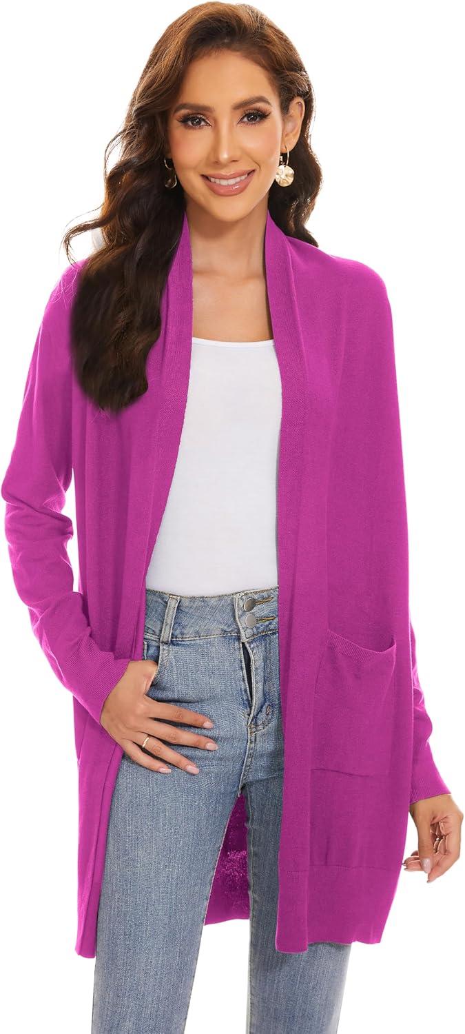 imageHuuloo Womens Open Front Long Shawl Cardigan Sweater with PocketsRose Red
