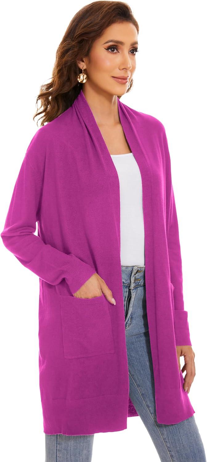 imageHuuloo Womens Open Front Long Shawl Cardigan Sweater with PocketsRose Red