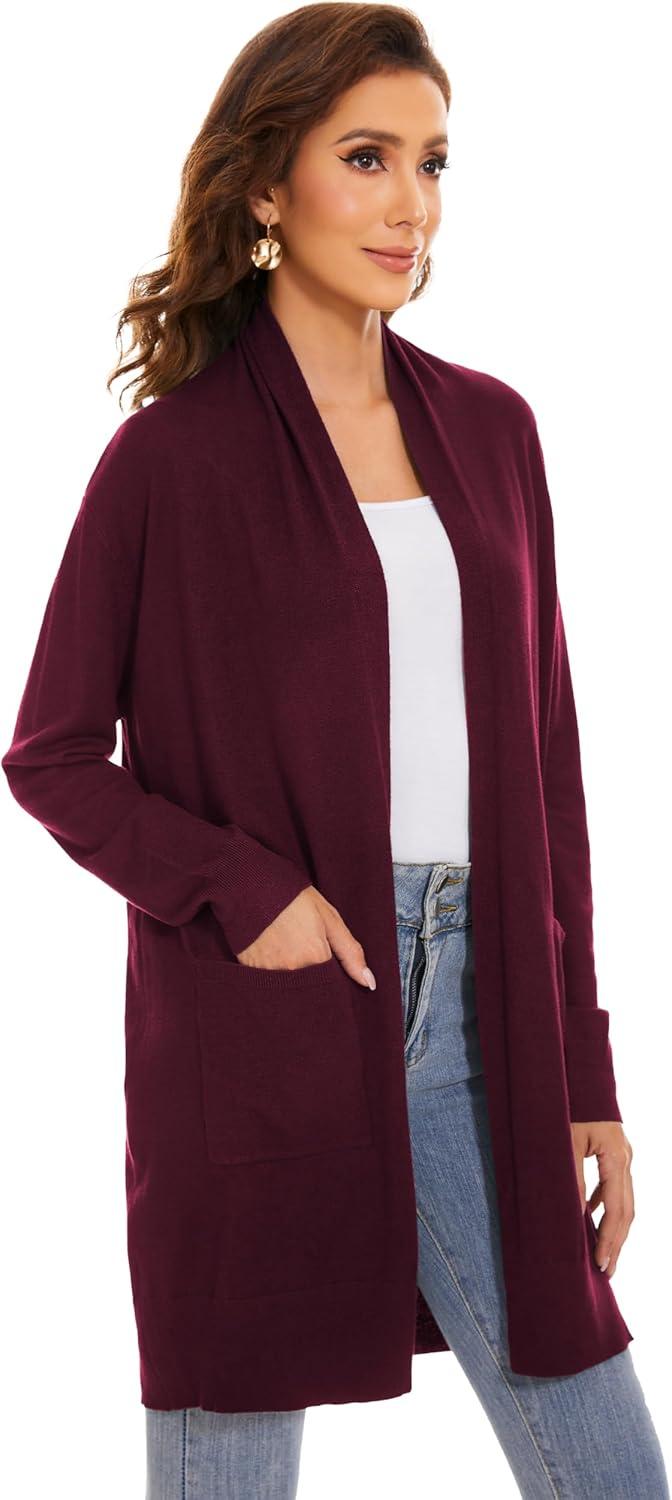 imageHuuloo Womens Open Front Long Shawl Cardigan Sweater with PocketsRose Violet