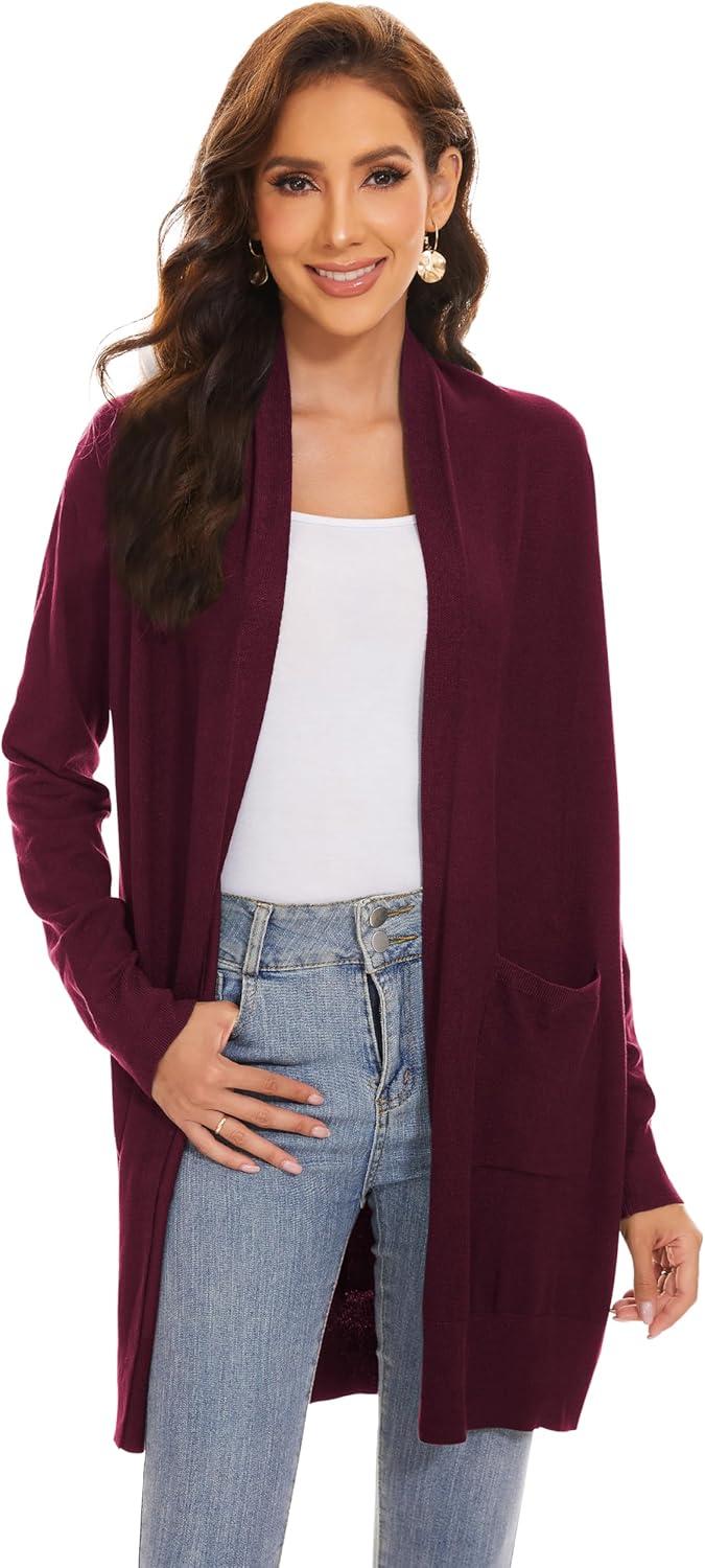 imageHuuloo Womens Open Front Long Shawl Cardigan Sweater with PocketsRose Violet