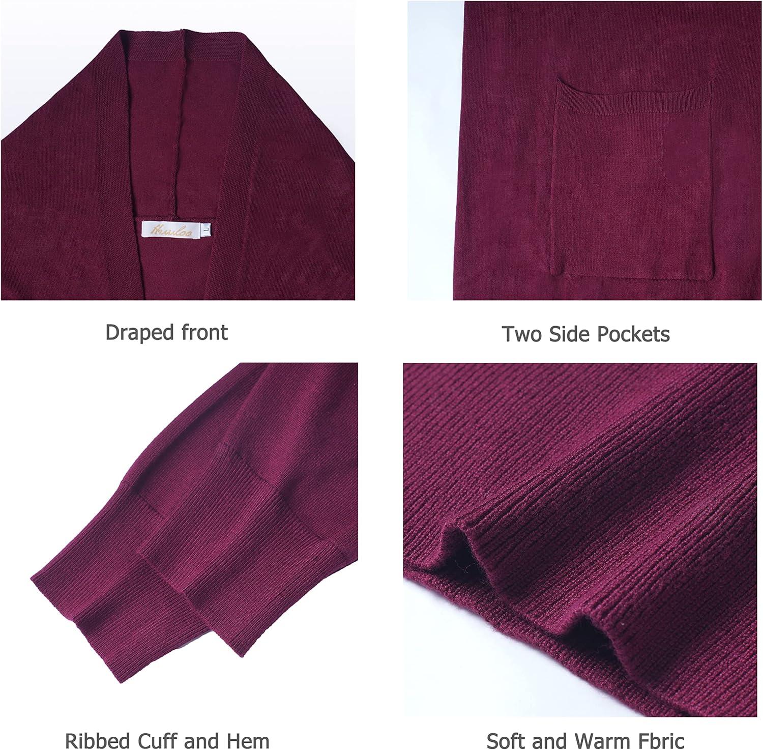 imageHuuloo Womens Open Front Long Shawl Cardigan Sweater with PocketsRose Violet