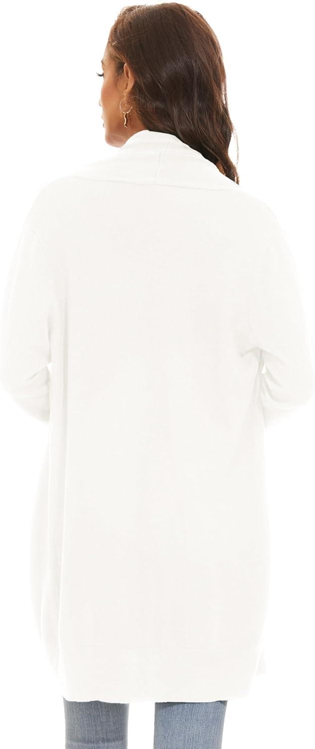 imageHuuloo Womens Open Front Long Shawl Cardigan Sweater with PocketsWhite