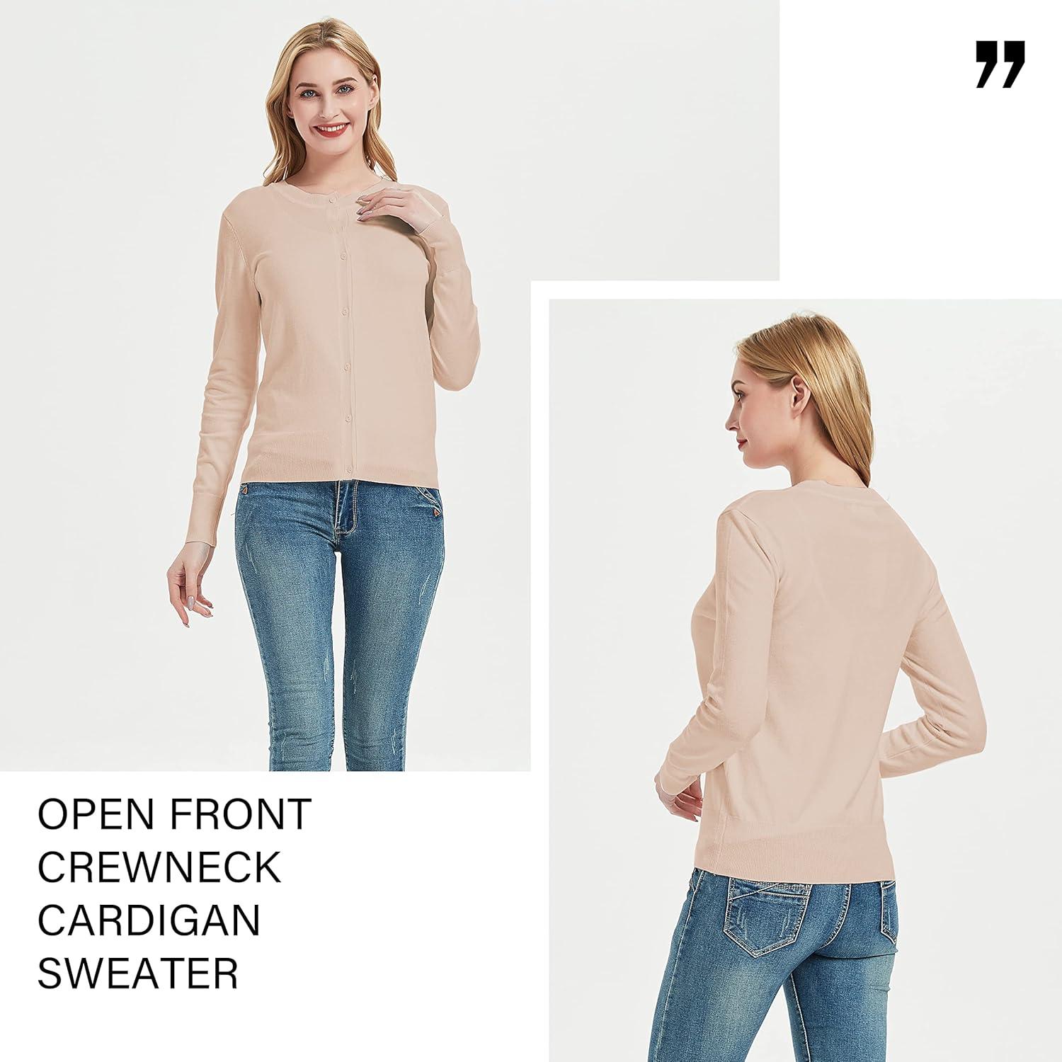 imageWomens Crew Neck Button Down Long Sleeve Cardigan SweaterCamel