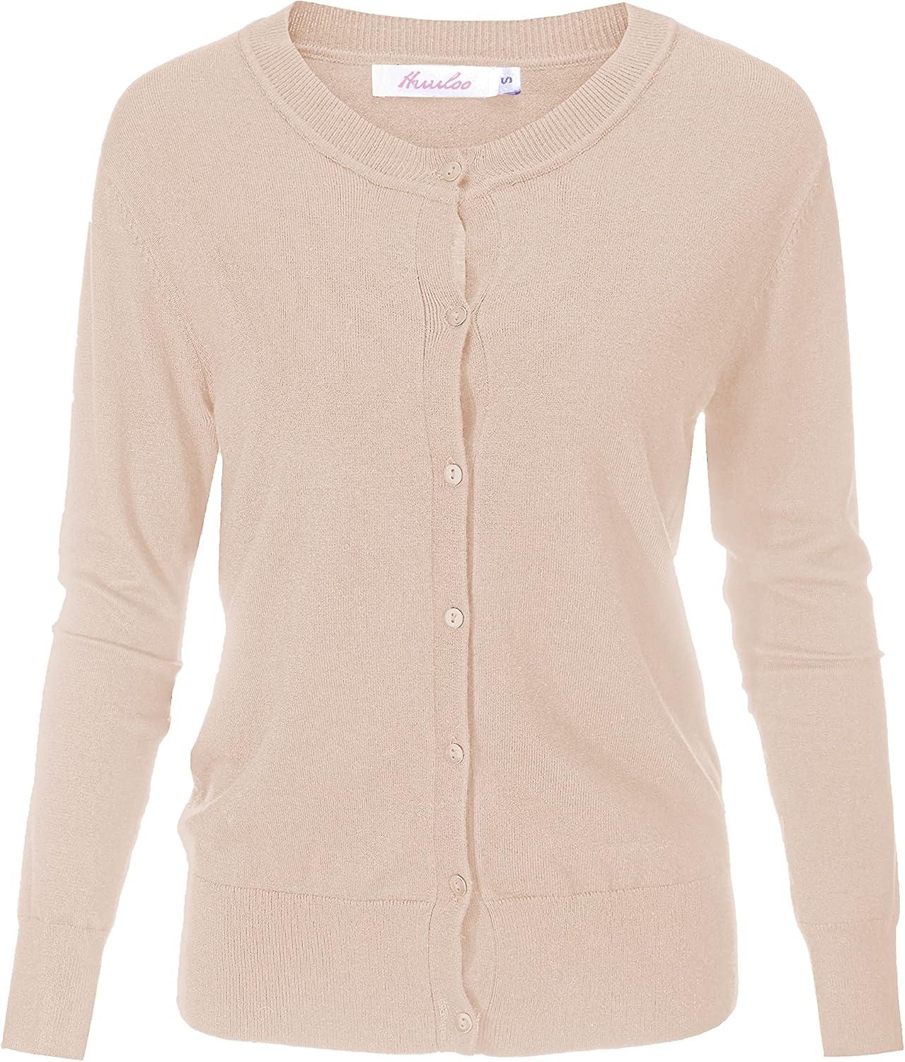 imageWomens Crew Neck Button Down Long Sleeve Cardigan SweaterCamel