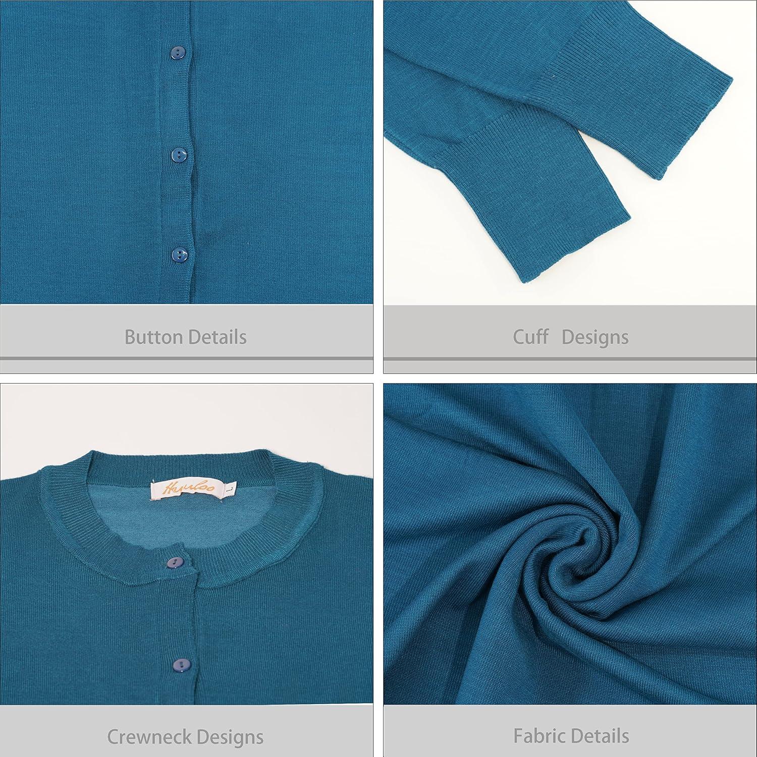 imageWomens Crew Neck Button Down Long Sleeve Cardigan SweaterDark Cyan