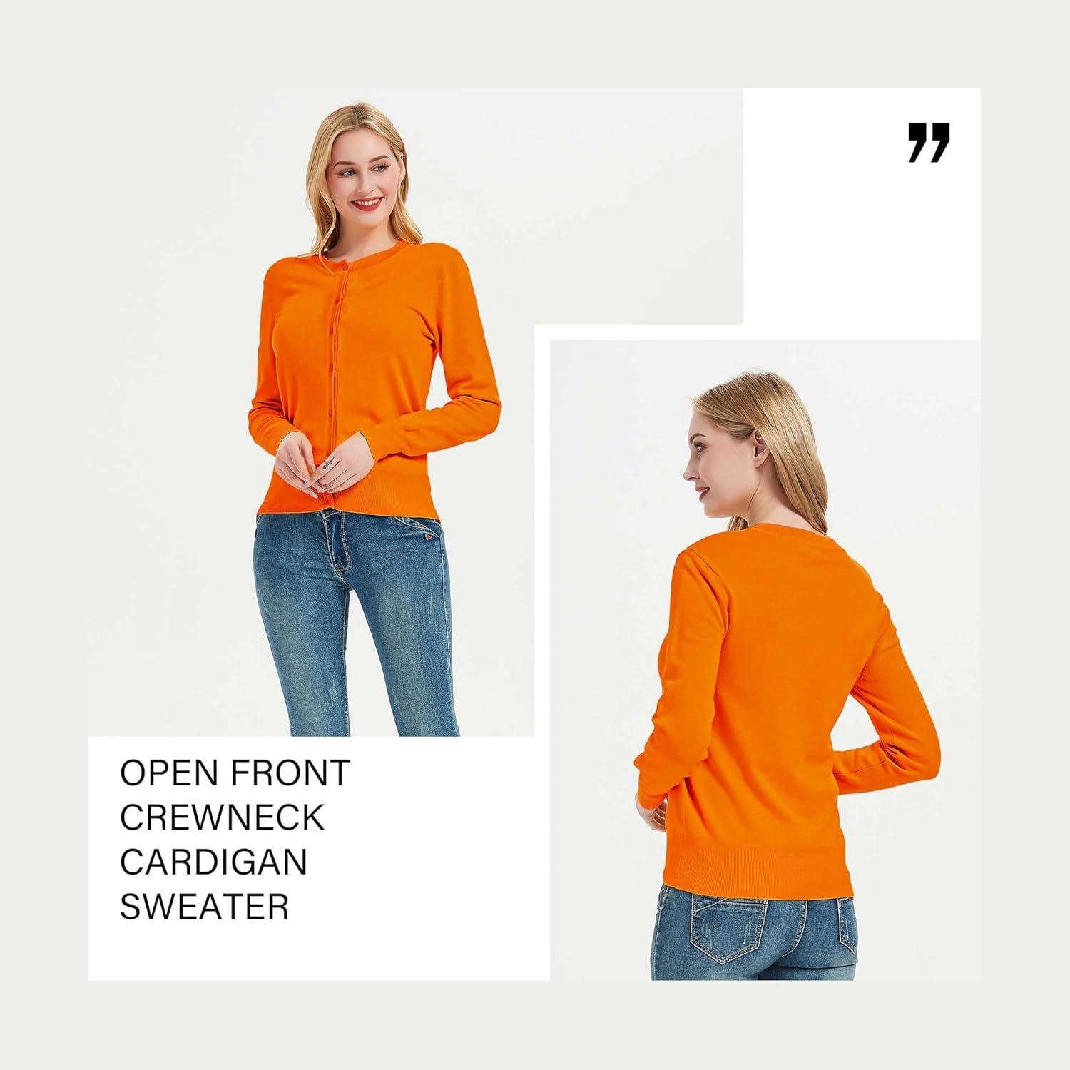 imageWomens Crew Neck Button Down Long Sleeve Cardigan SweaterOrange
