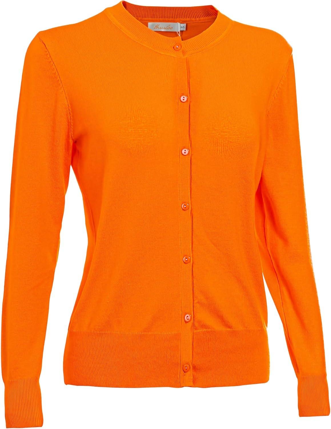 imageWomens Crew Neck Button Down Long Sleeve Cardigan SweaterOrange
