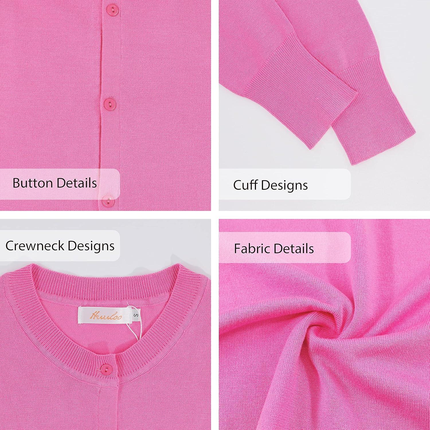 imageWomens Crew Neck Button Down Long Sleeve Cardigan SweaterPink