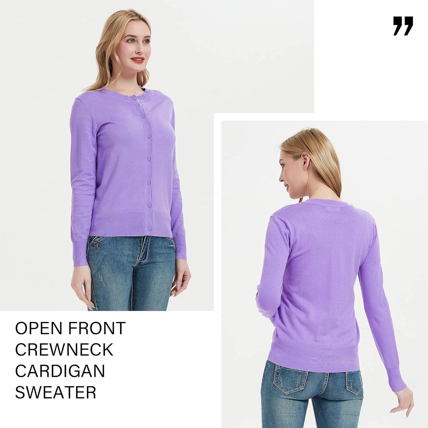 imageWomens Crew Neck Button Down Long Sleeve Cardigan SweaterPurple