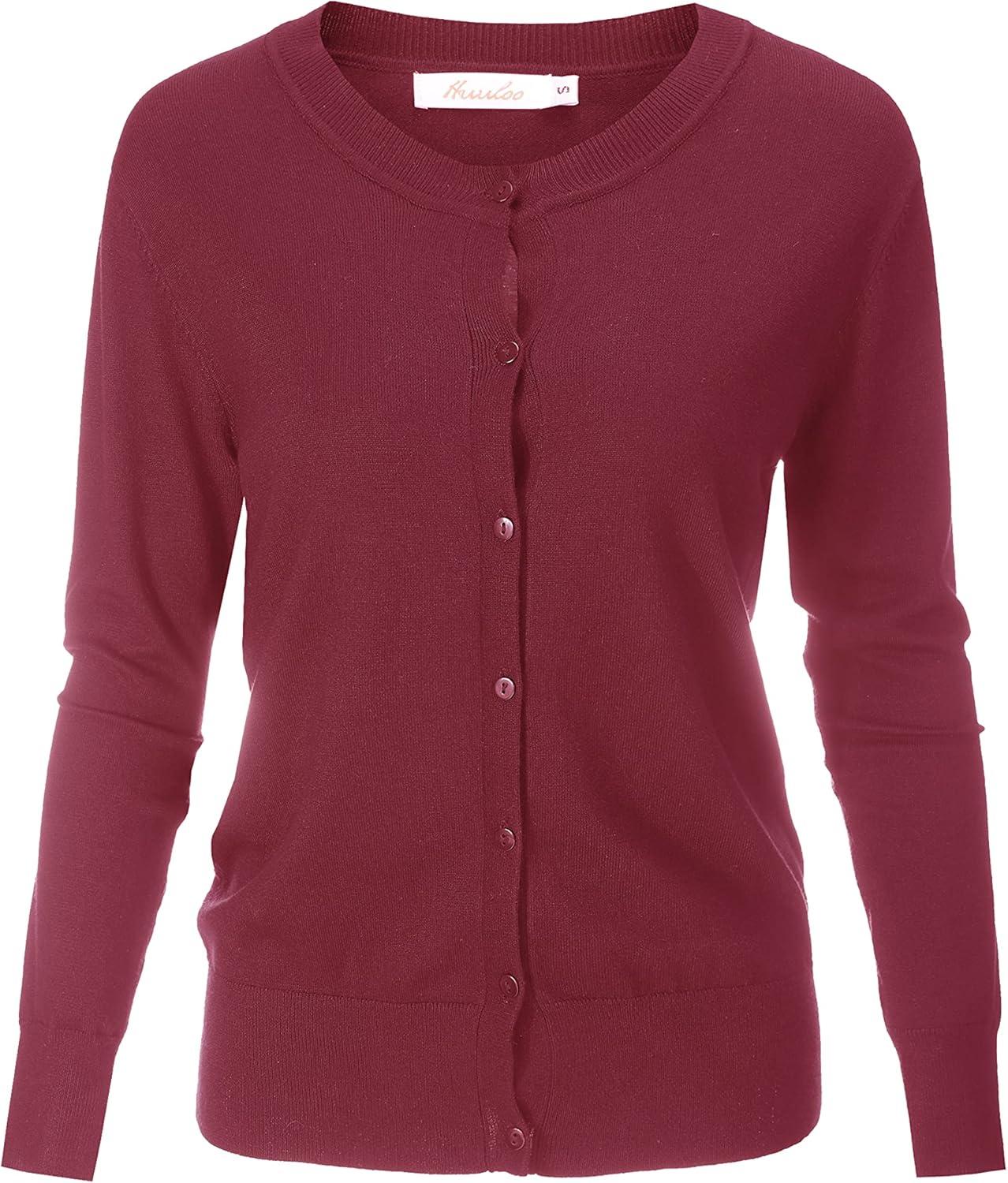 imageWomens Crew Neck Button Down Long Sleeve Cardigan SweaterRose Violet