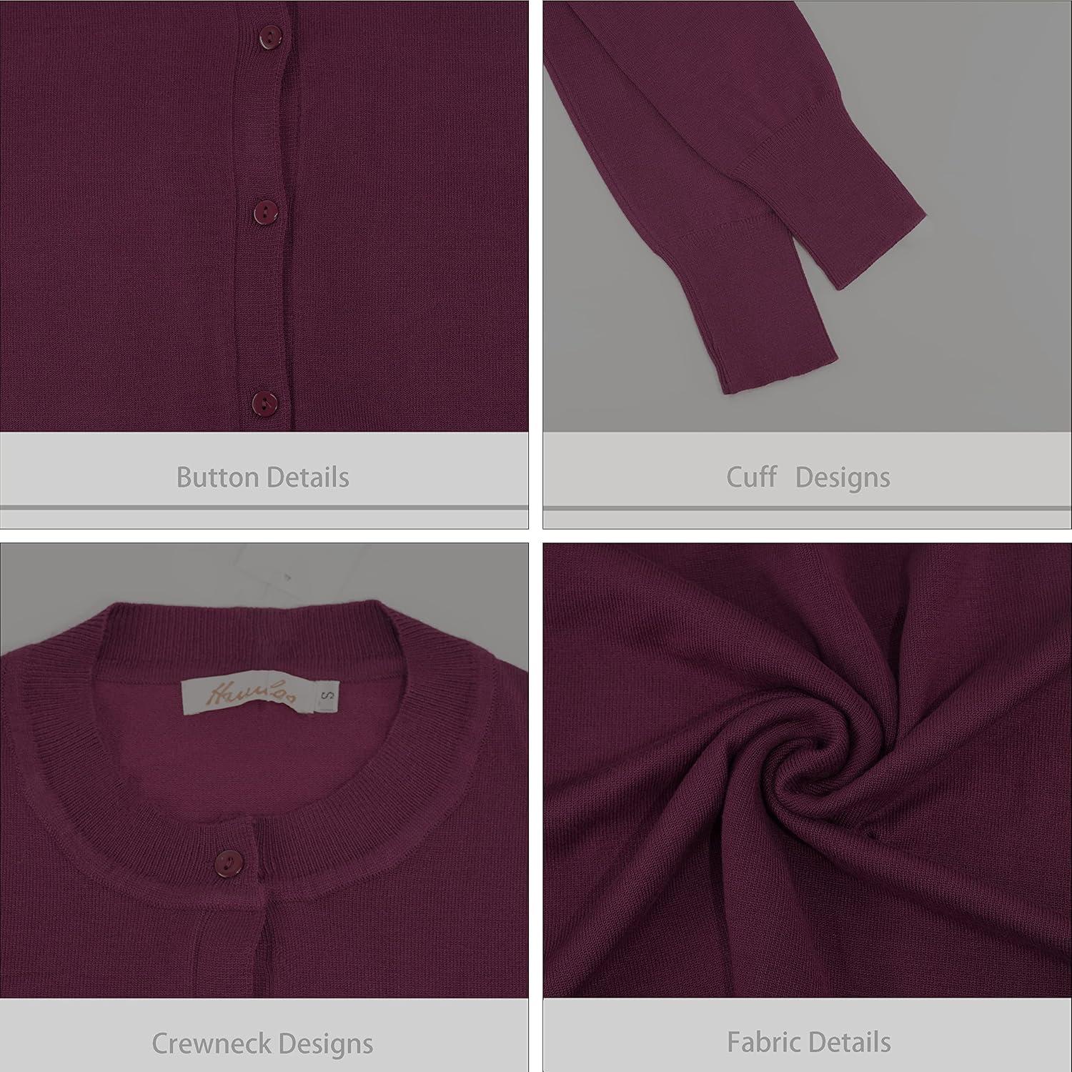 imageWomens Crew Neck Button Down Long Sleeve Cardigan SweaterRose Violet