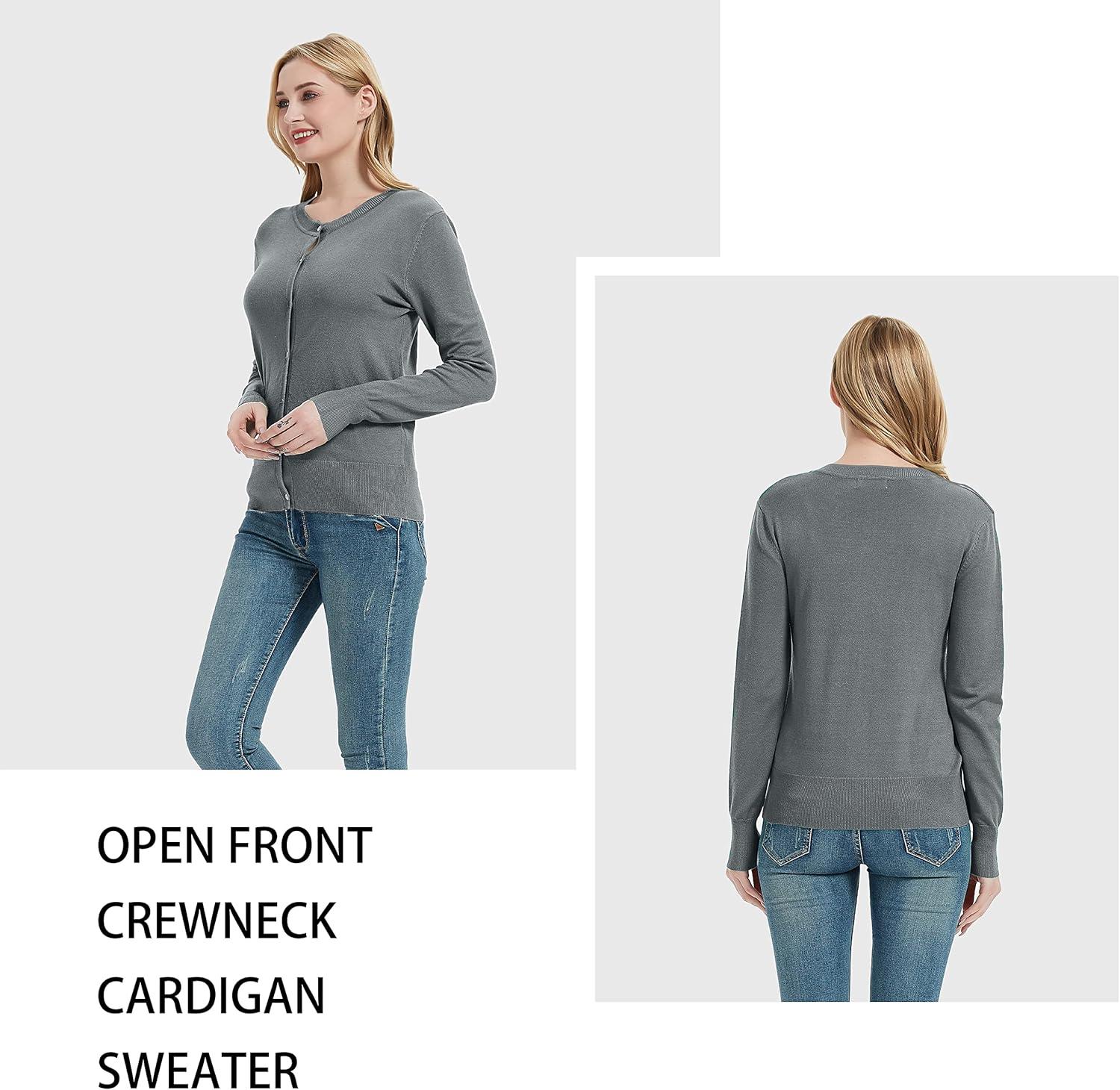 imageWomens Crew Neck Button Down Long Sleeve Cardigan SweaterSilver Grey