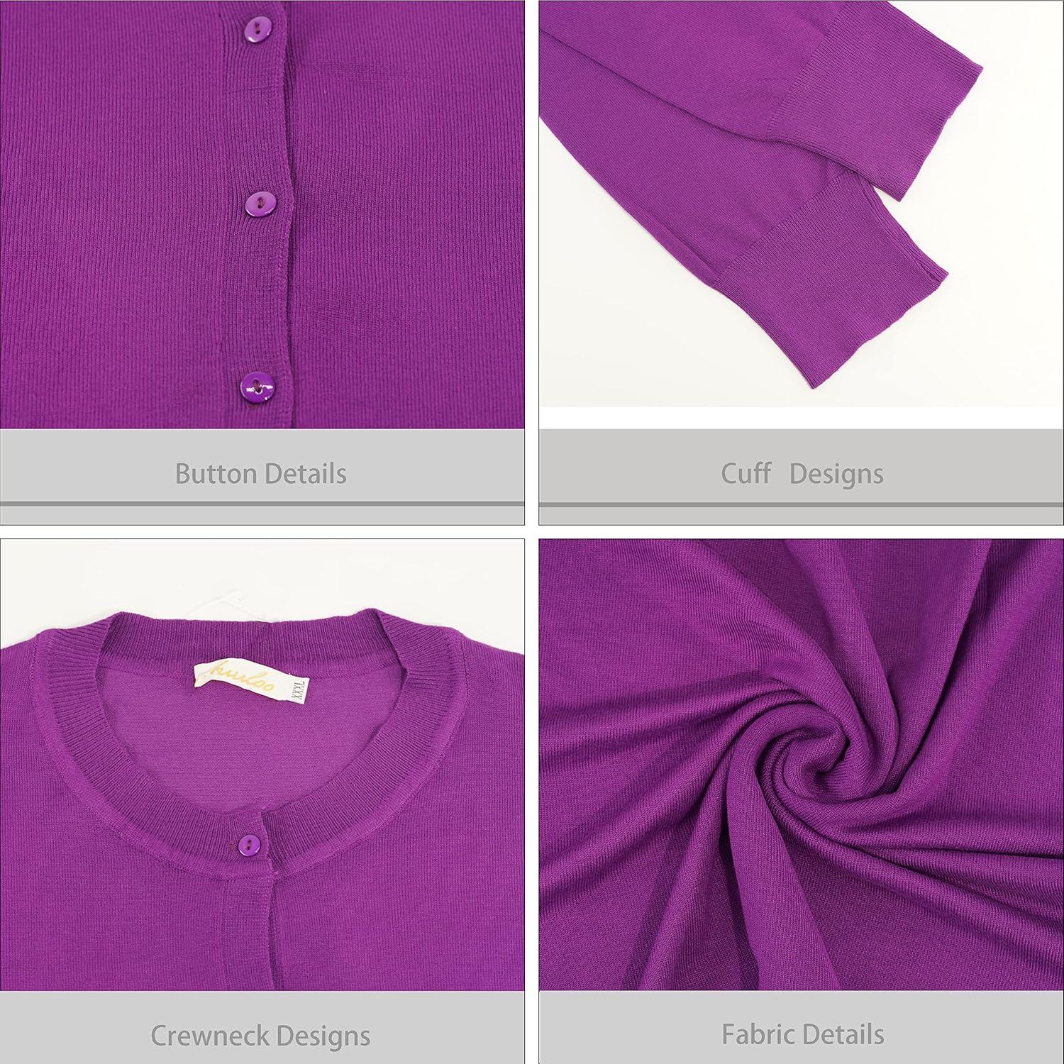 imageWomens Crew Neck Button Down Long Sleeve Cardigan SweaterViolet Deep