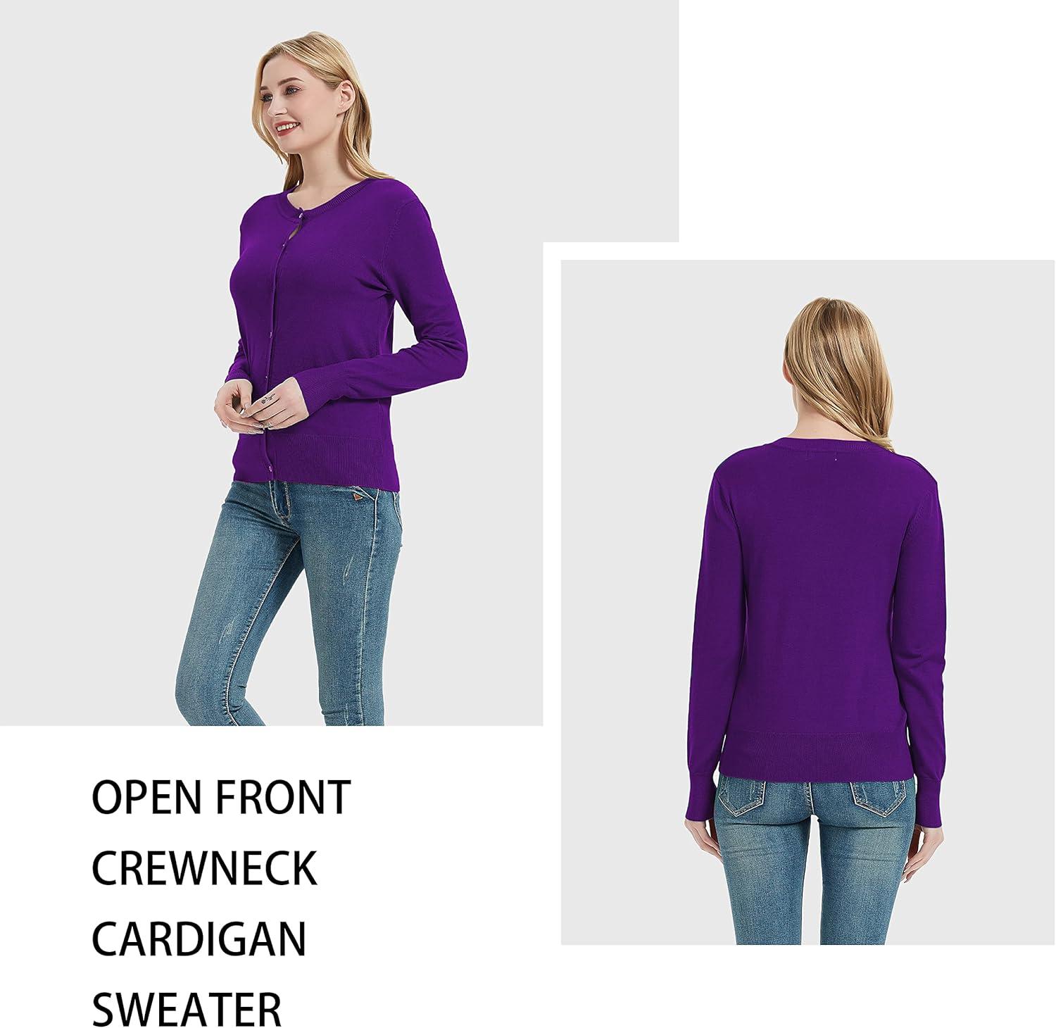 imageWomens Crew Neck Button Down Long Sleeve Cardigan SweaterViolet Deep