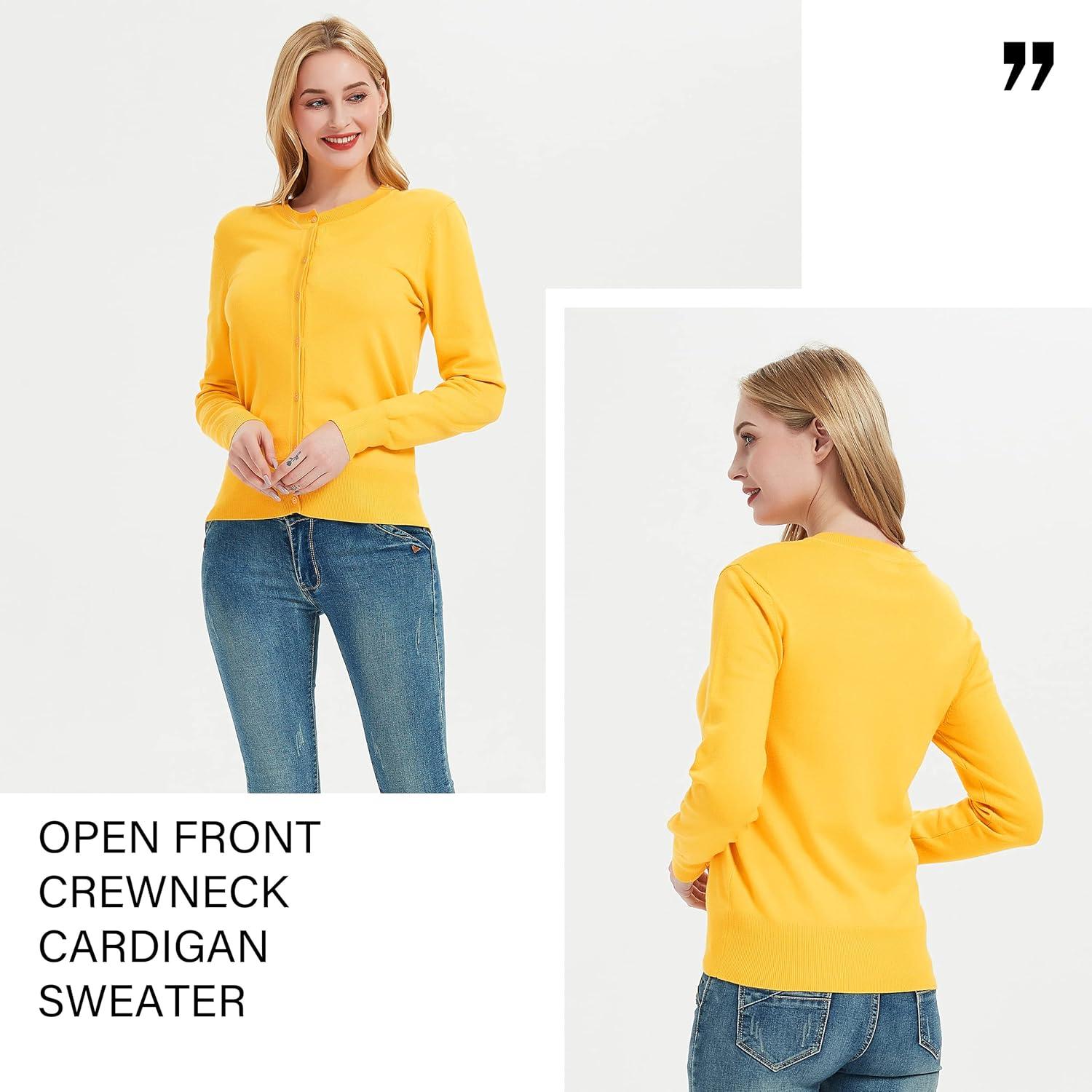 imageWomens Crew Neck Button Down Long Sleeve Cardigan SweaterYellow