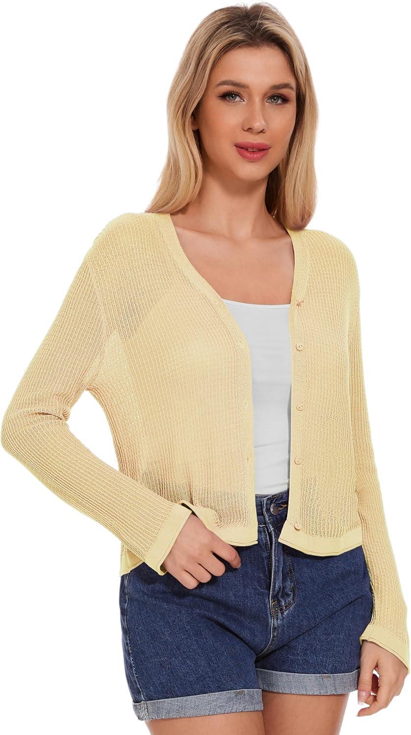 imageWomens Summer Lightweight V Neck Button Down Long Sleeve Cardigan Sweater