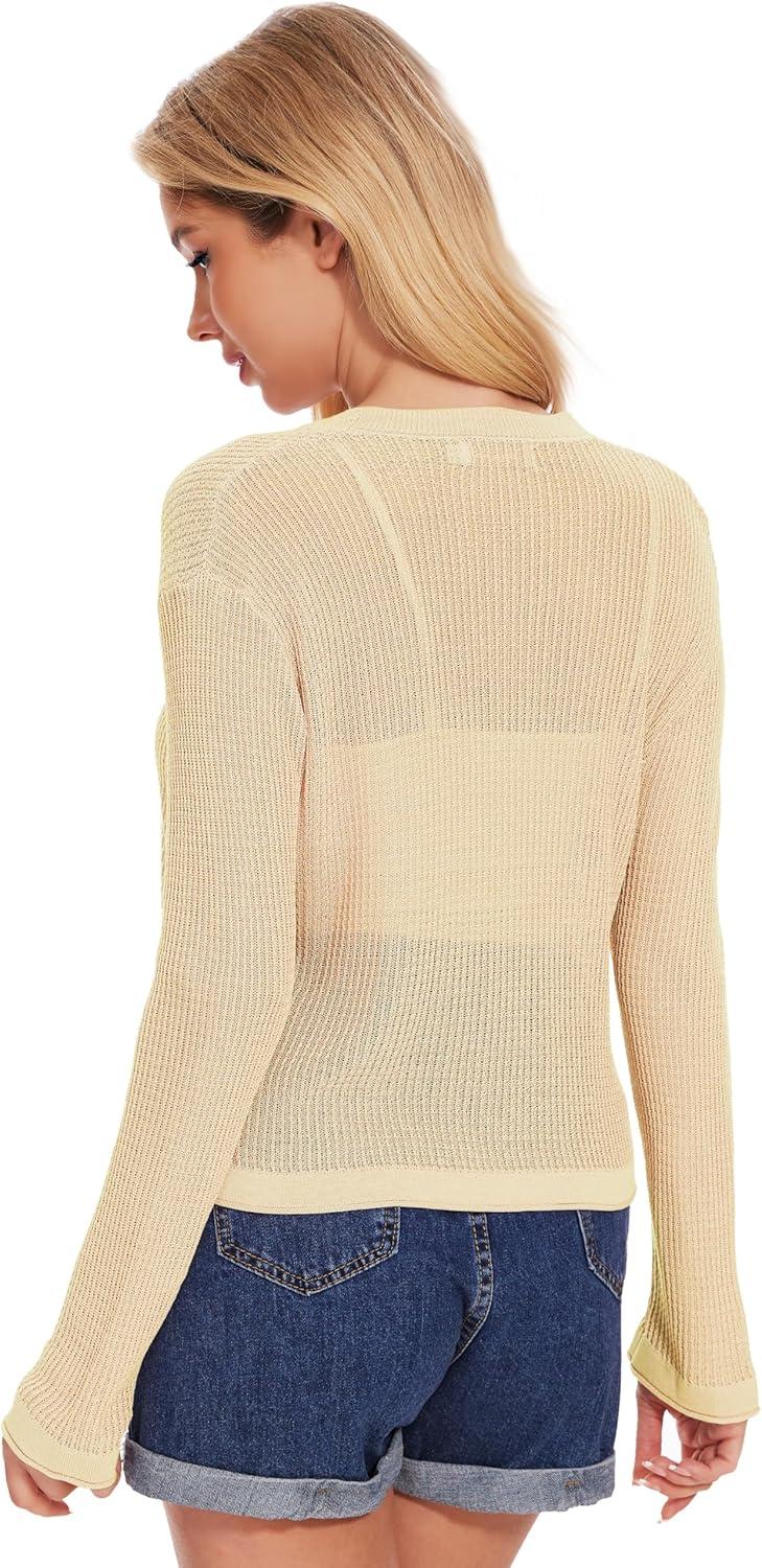 imageWomens Summer Lightweight V Neck Button Down Long Sleeve Cardigan Sweater