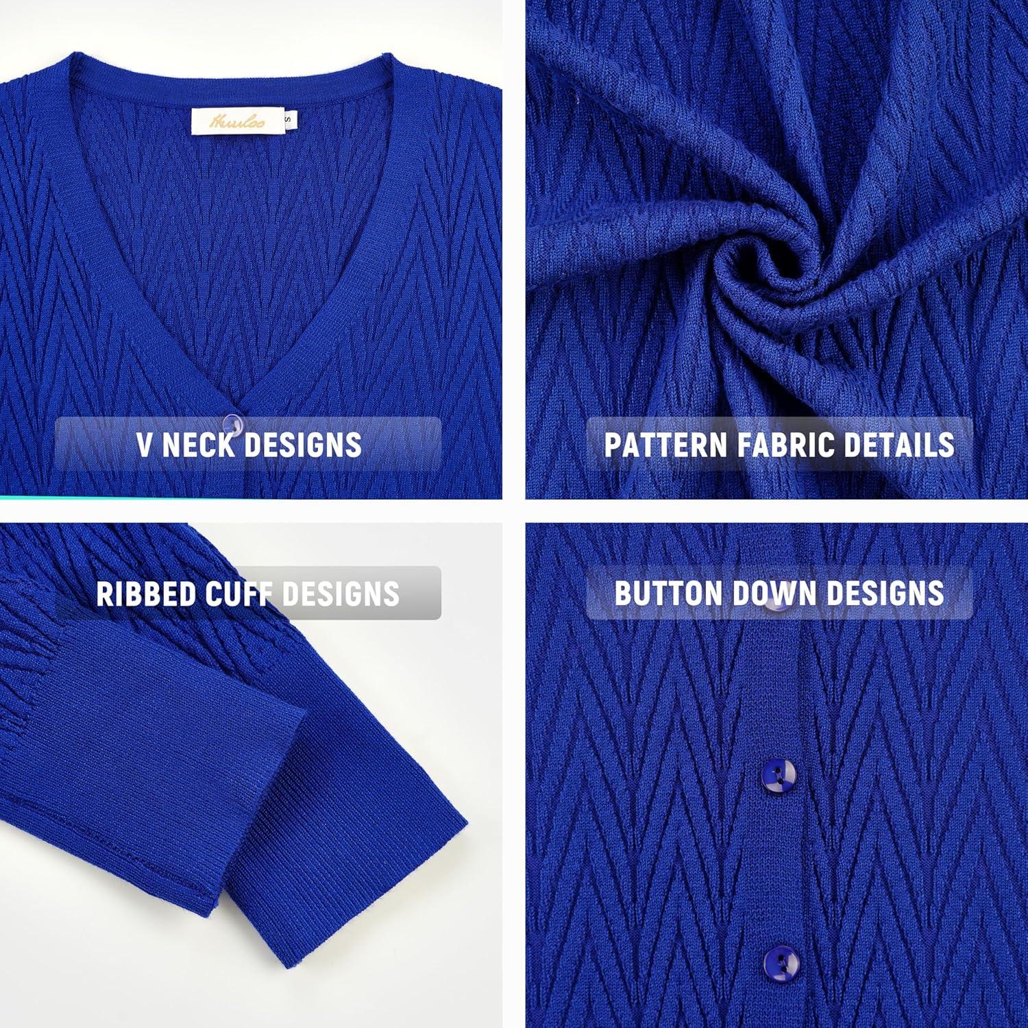 imageWomens V Neck Button Down Long Sleeve Cardigan Sweater2405blue