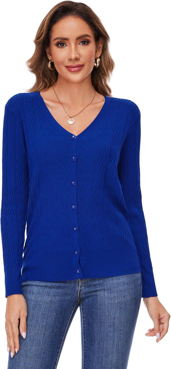 imageWomens V Neck Button Down Long Sleeve Cardigan Sweater2405blue