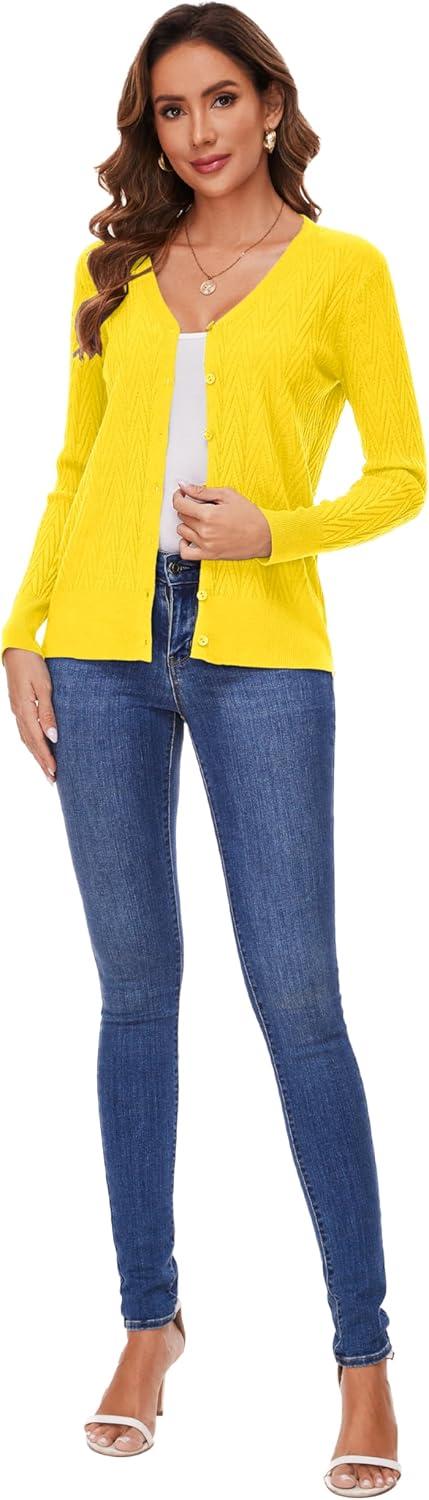 imageWomens V Neck Button Down Long Sleeve Cardigan Sweater2405yellow