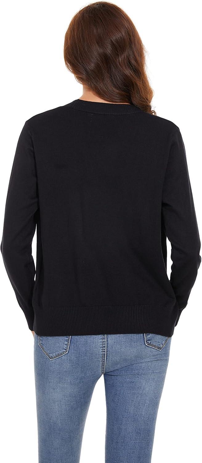 imageWomens V Neck Button Down Long Sleeve Cardigan SweaterVblack