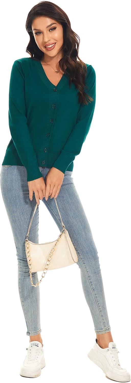 imageWomens V Neck Button Down Long Sleeve Cardigan SweaterVdark Green