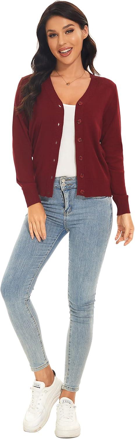 imageWomens V Neck Button Down Long Sleeve Cardigan SweaterVdark Red