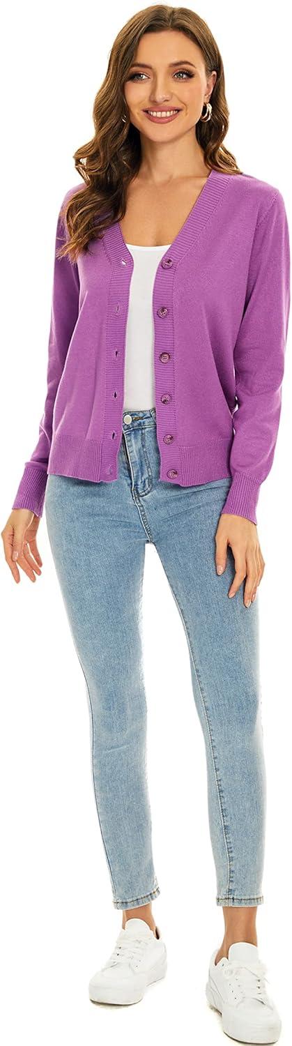 imageWomens V Neck Button Down Long Sleeve Cardigan SweaterVdark Voilet