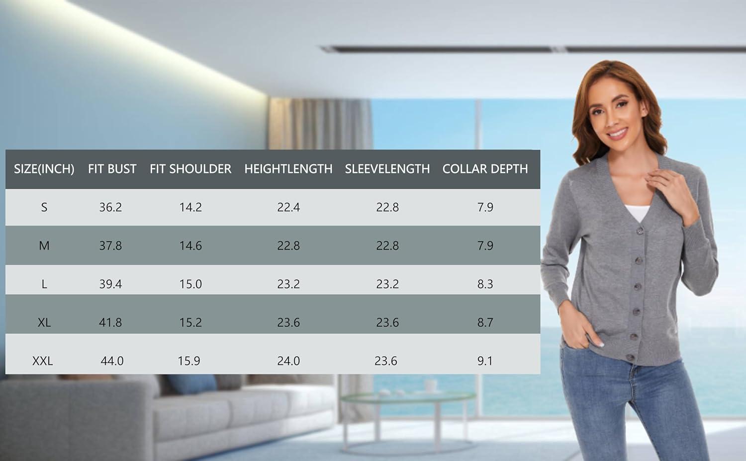 imageWomens V Neck Button Down Long Sleeve Cardigan SweaterVgray