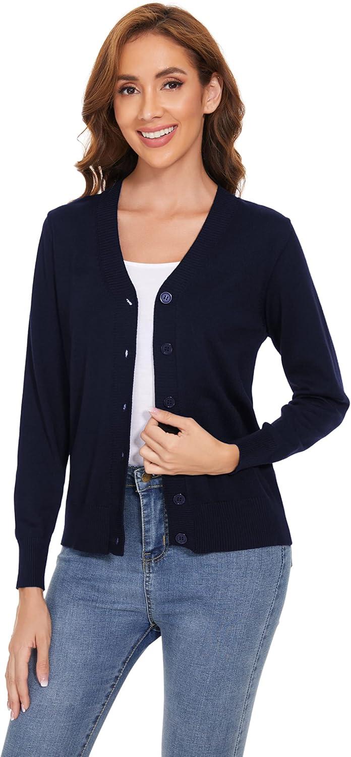 imageWomens V Neck Button Down Long Sleeve Cardigan SweaterVnavy Blue