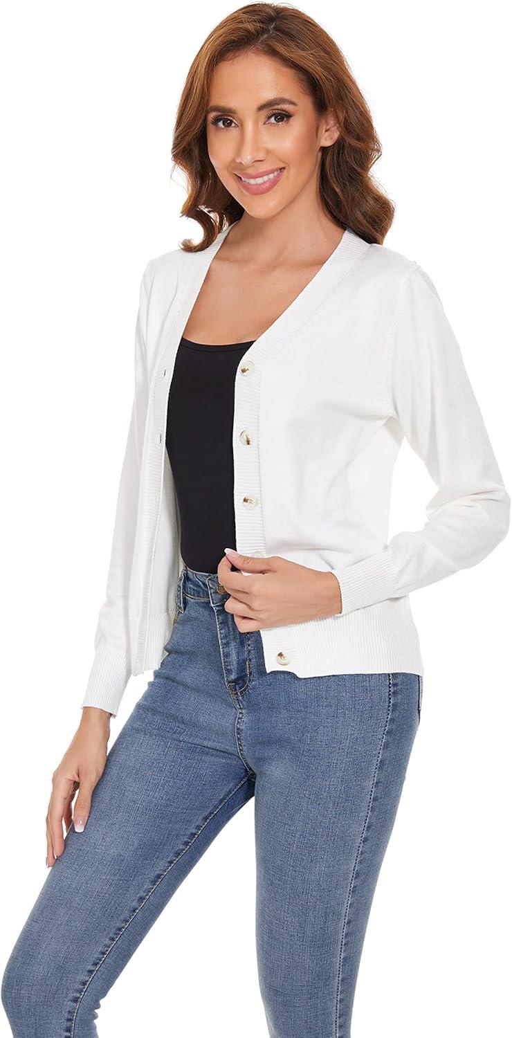 imageWomens V Neck Button Down Long Sleeve Cardigan SweaterVwhite