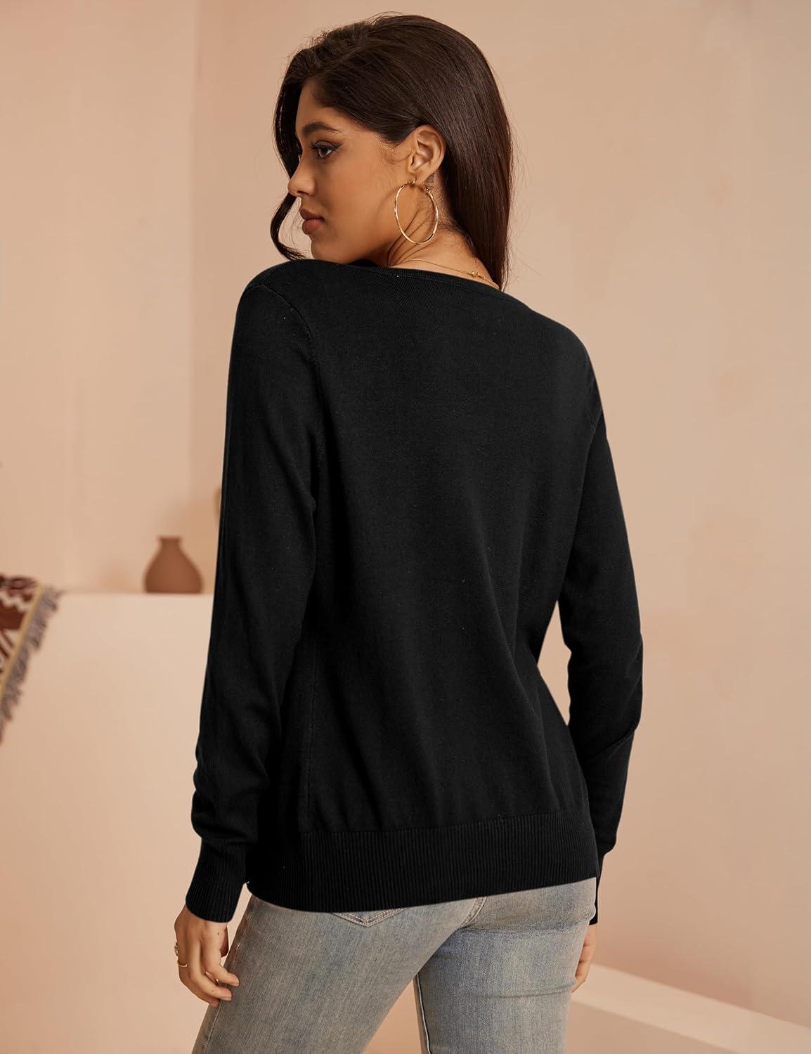 imageaJesdani Womens Button Down Crew Neck Long Sleeve Soft Knit Cardigan Sweaters01ablack