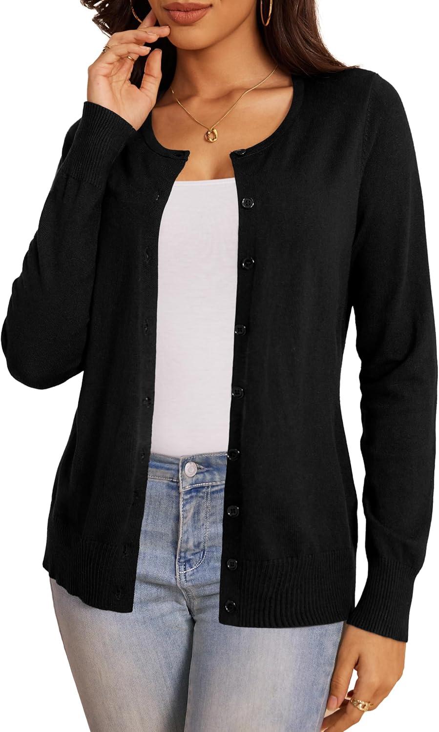imageaJesdani Womens Button Down Crew Neck Long Sleeve Soft Knit Cardigan Sweaters01ablack
