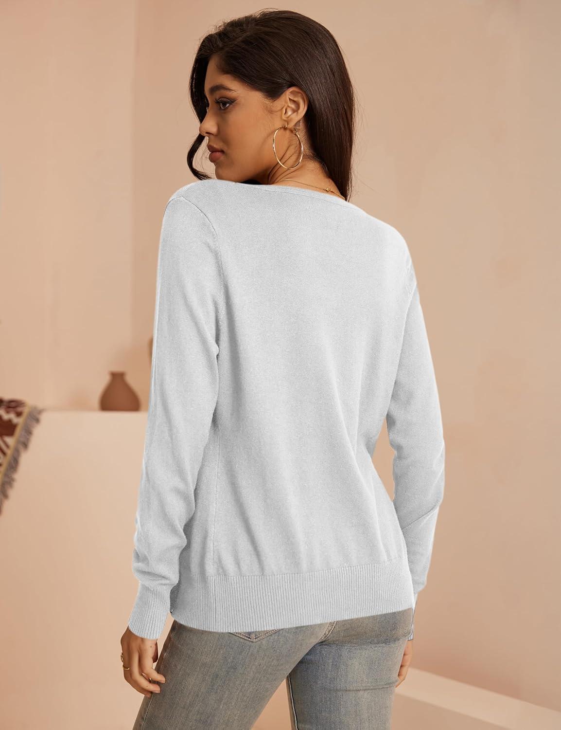 imageaJesdani Womens Button Down Crew Neck Long Sleeve Soft Knit Cardigan Sweaters01blight Grey