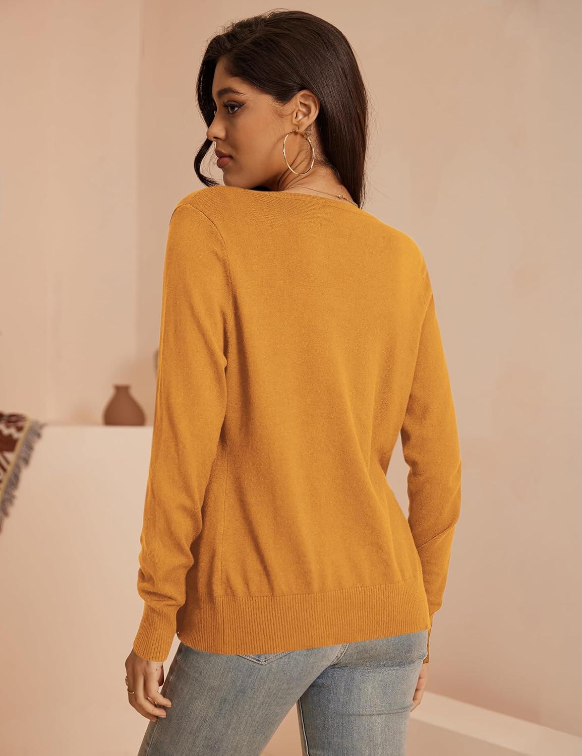 imageaJesdani Womens Button Down Crew Neck Long Sleeve Soft Knit Cardigan Sweaters01c1mustard