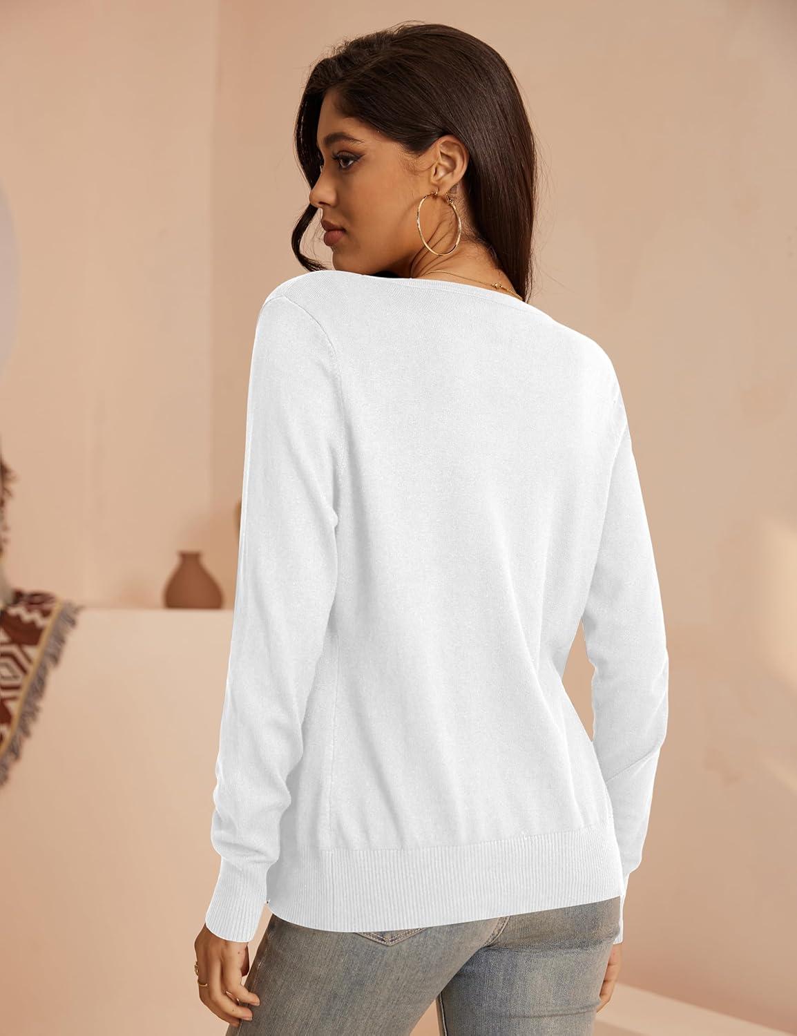 imageaJesdani Womens Button Down Crew Neck Long Sleeve Soft Knit Cardigan Sweaters01cwhite